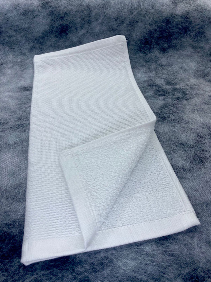 Can you specify the material used to create the finger towel in the Finger Tip Towel | Tea Towel product?