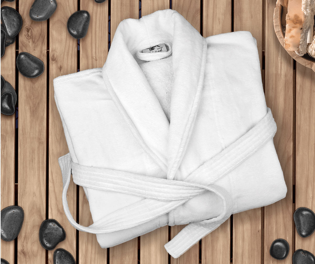 What style options are available for the Oxford Velour Hotel Bathrobe?