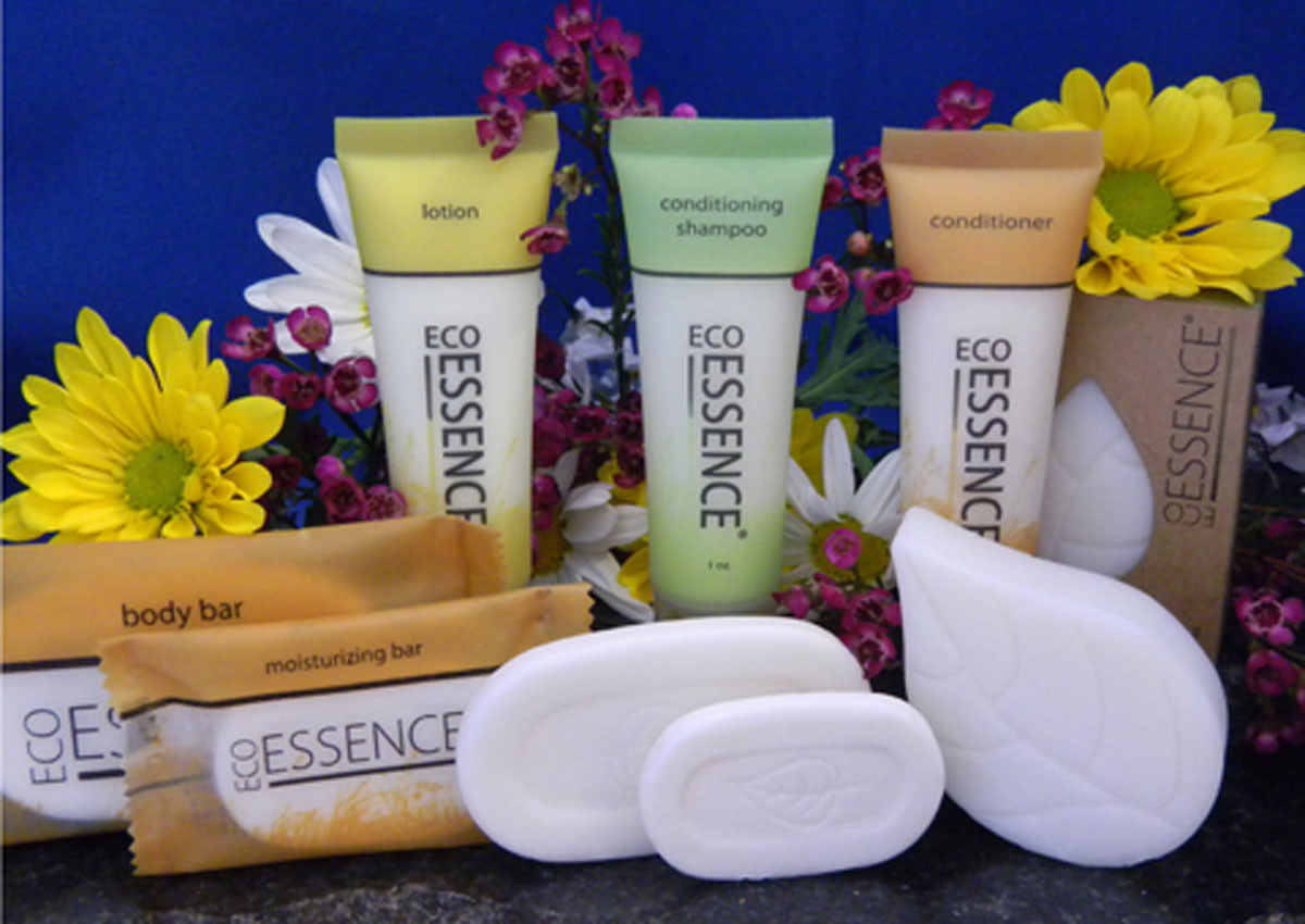 What is the packaging style of the soaps within the EcoEssence Amenity Collection?