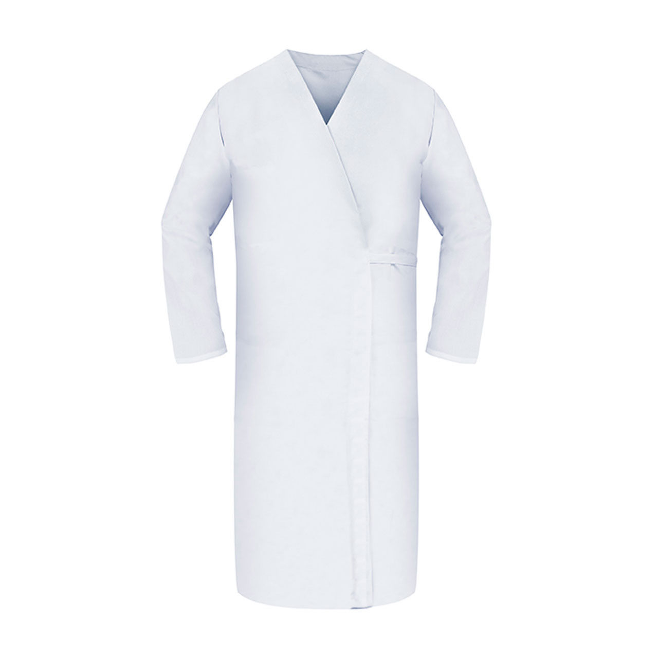 Can you specify the material of the white smock in the HACCP Smock Wrap, LS, White?