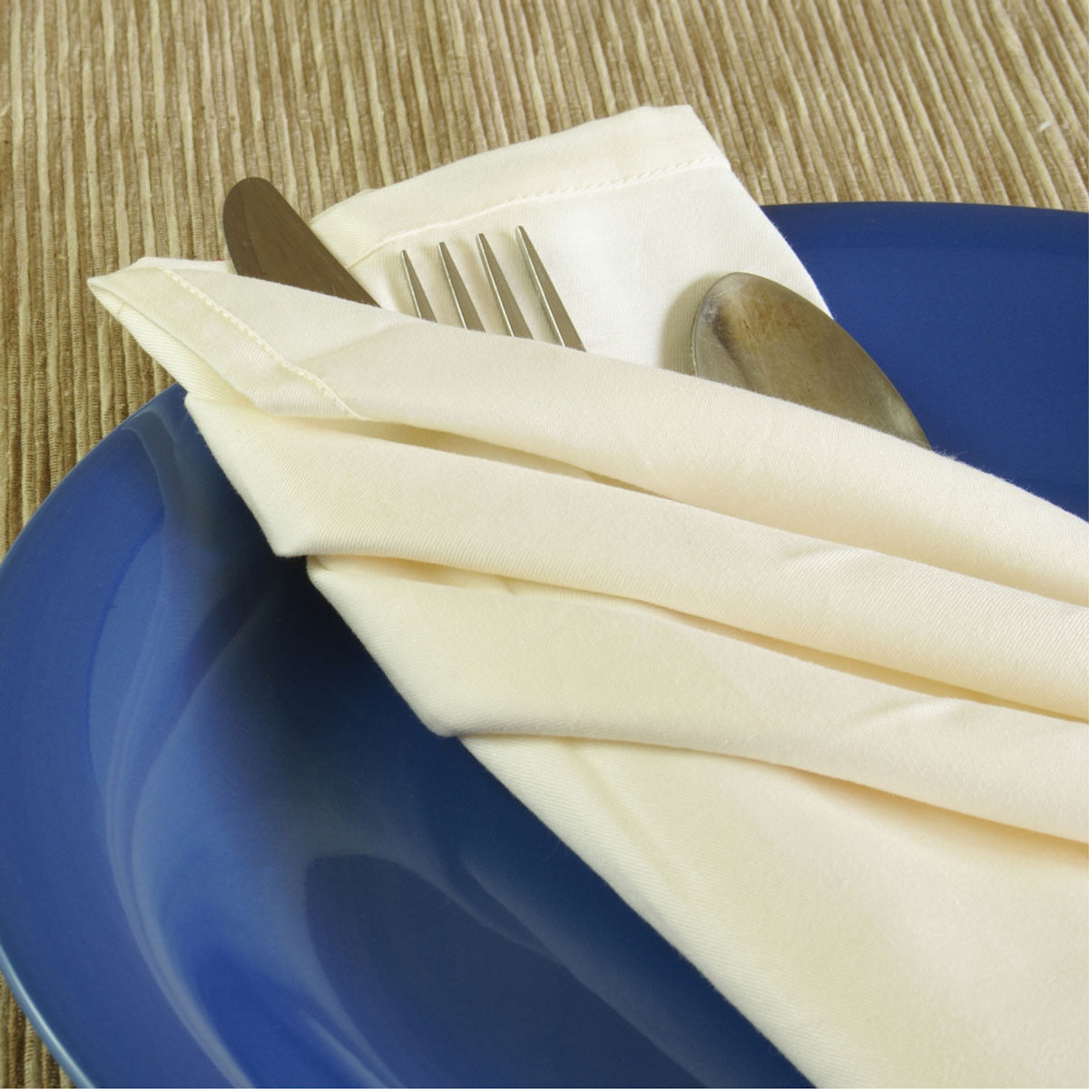What are the dimensions and finish of the Infinity Spun Polyester Fabric Wholesale Napkins?