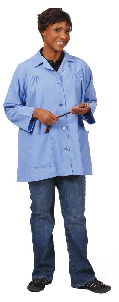 Can you specify the fabric used in the Ceil Blue Fame K75 artist smock?