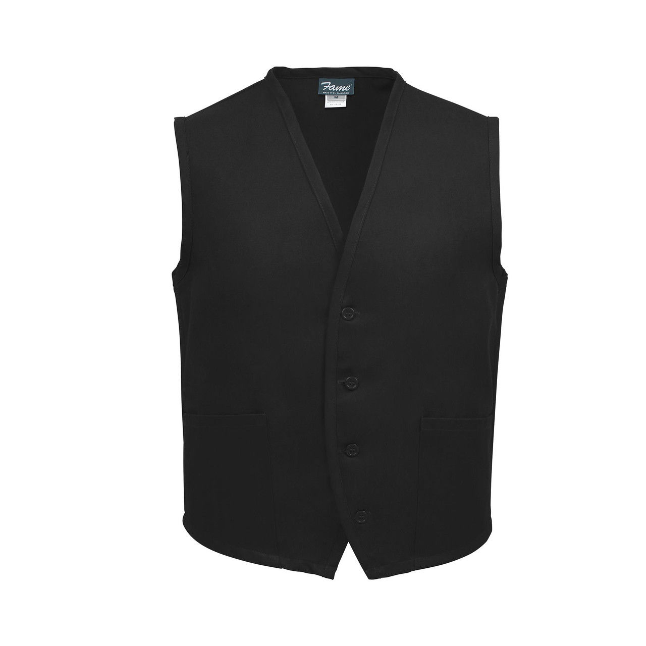 Does the uniform vests with pockets have a specific type of closure?