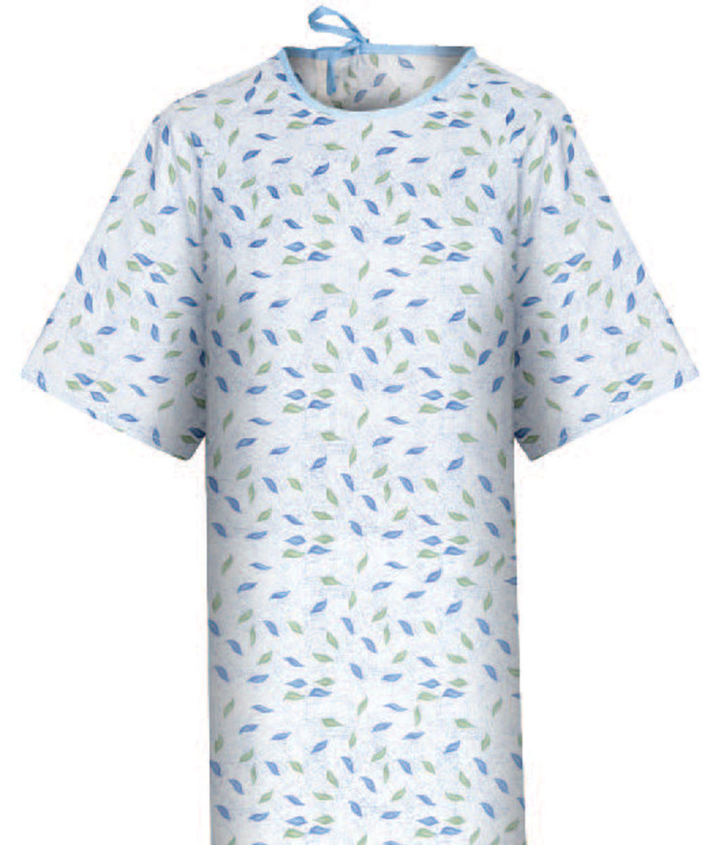 Patient Gown Blue New Leaf Print Questions & Answers