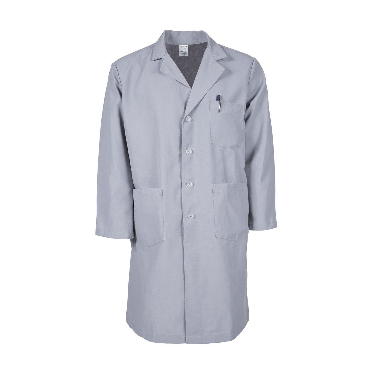 Could you tell me what material the grey lab coats for men are made of?