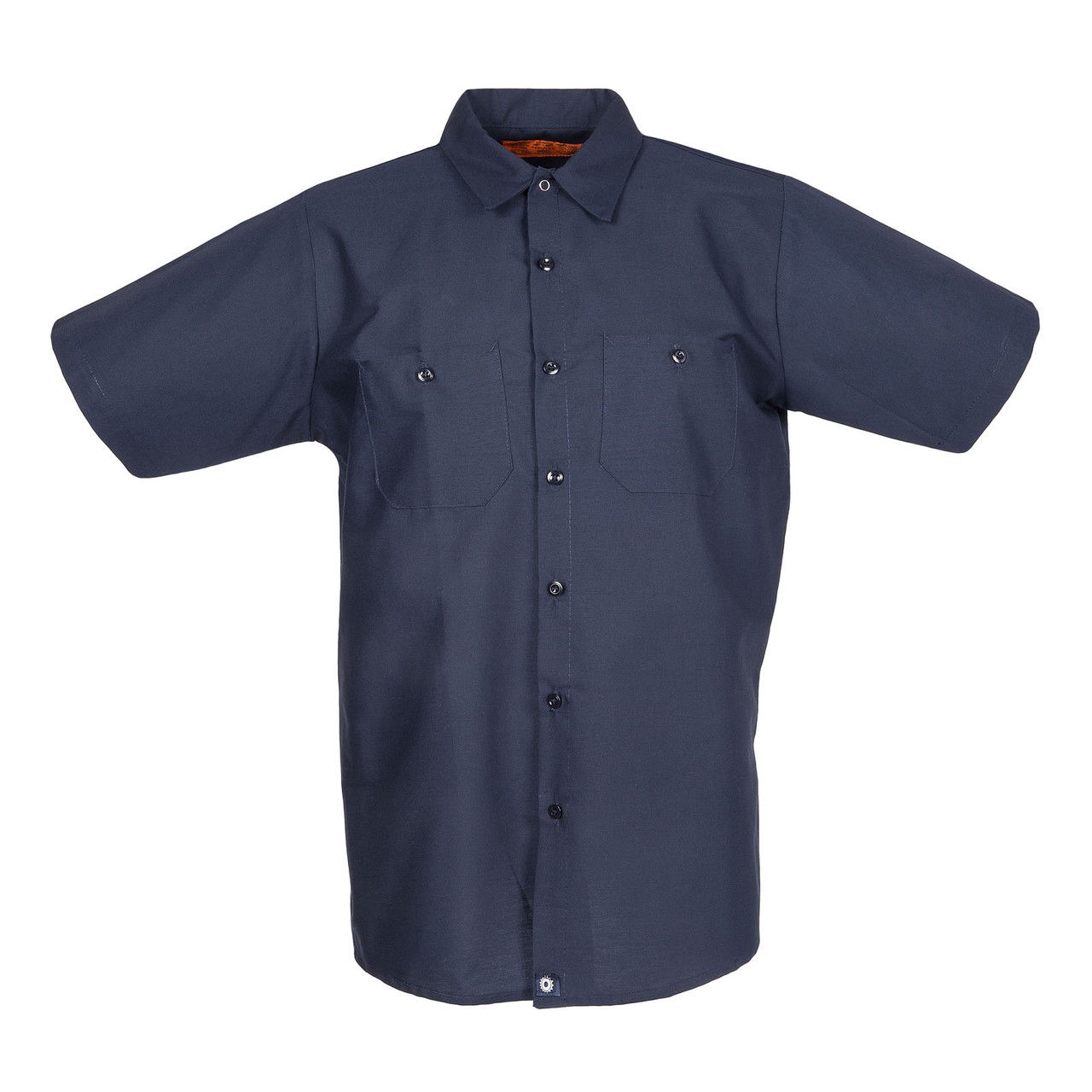 Can you provide a description of the men's navy blue short sleeve work shirt?