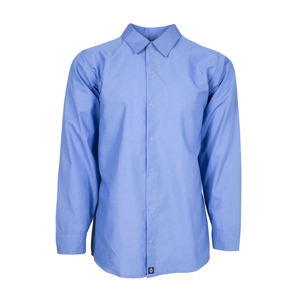 What kind of closure does the blue work shirt womens in Gulf Blue have?