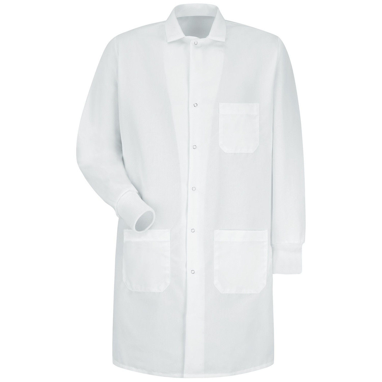 What's the back length of a medium-sized lab coat with cuffed sleeves?