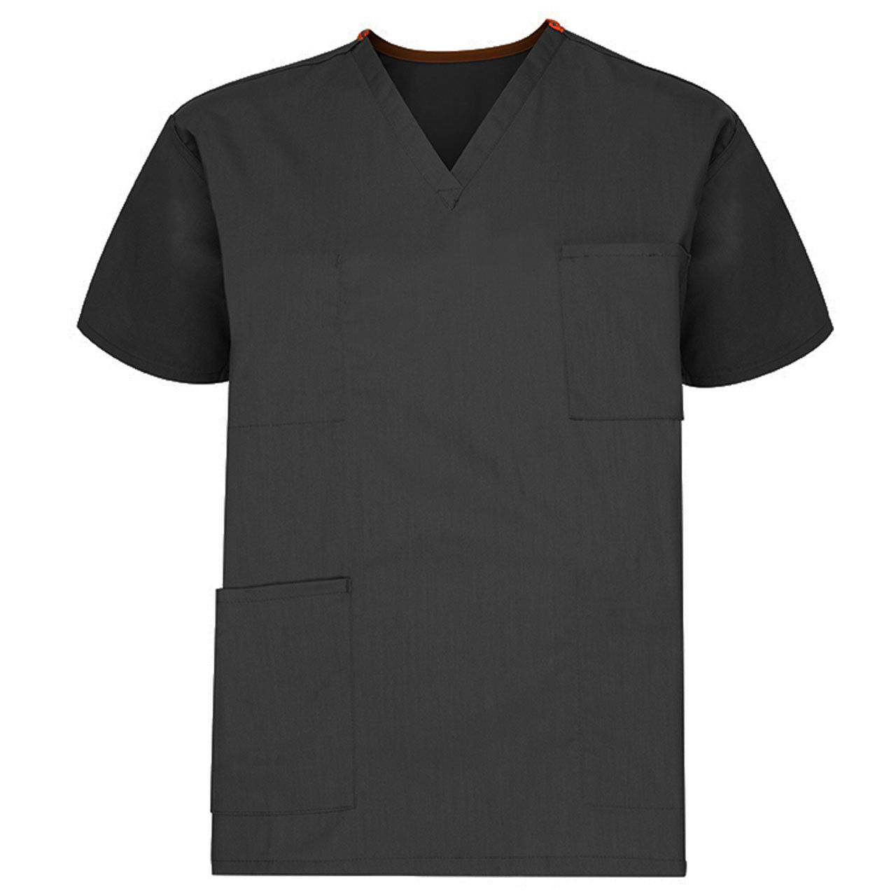 What is the color and material of the reversible scrubs in the black scrub top set?