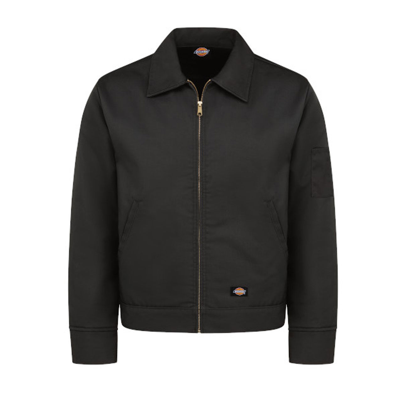 Describe this black Dickies jacket - Men's Insulated Industrial Eisenhower TJ55.