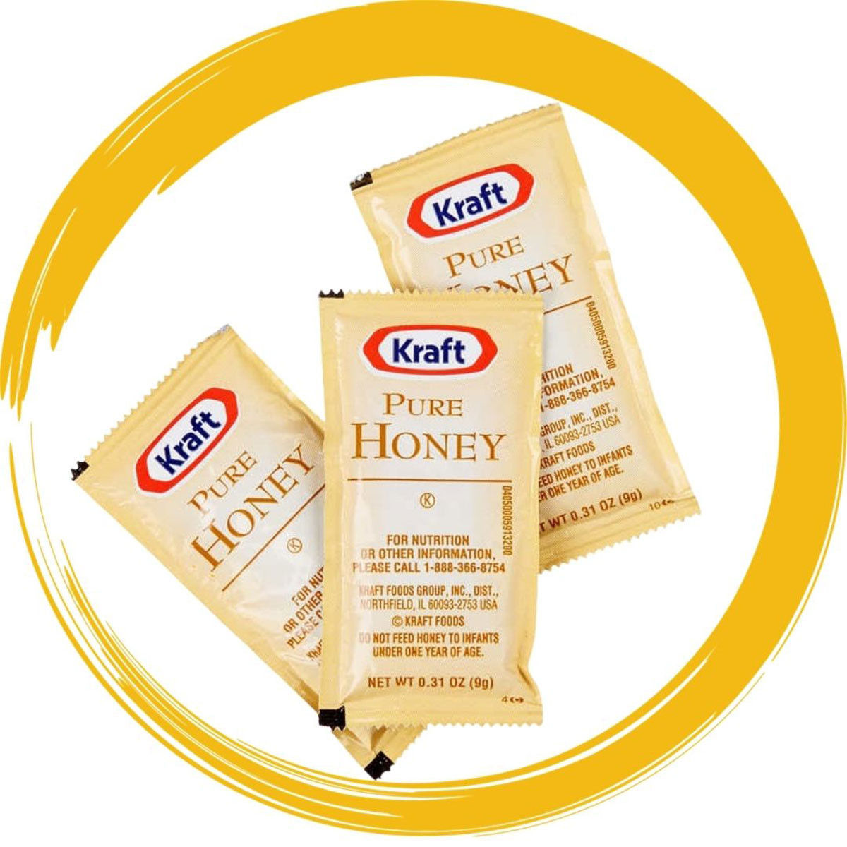 How much does each individual packet weigh in the Kraft Pure Honey Packets (100 count)?