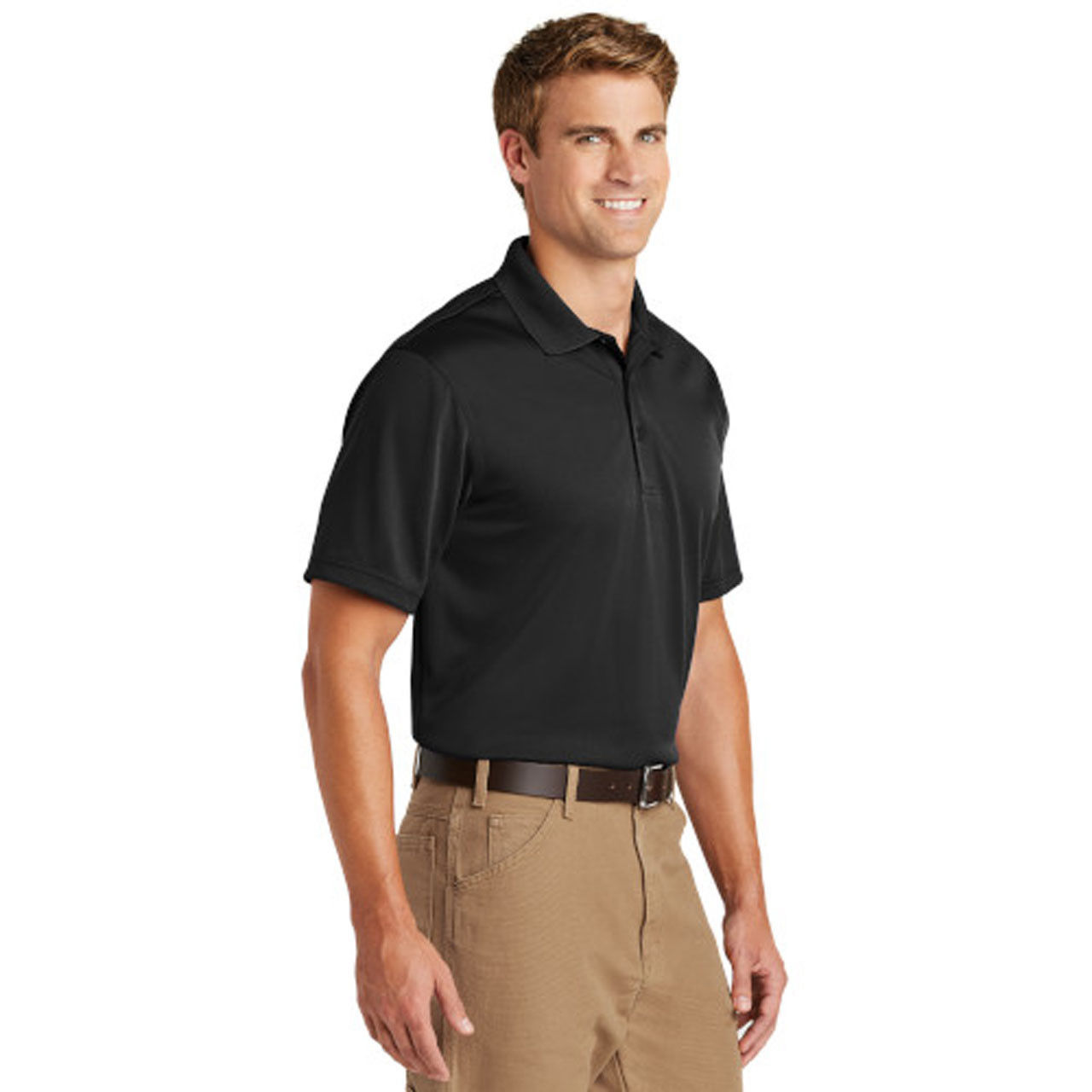 Can the men's black polo shirt be worn on any occasion?
