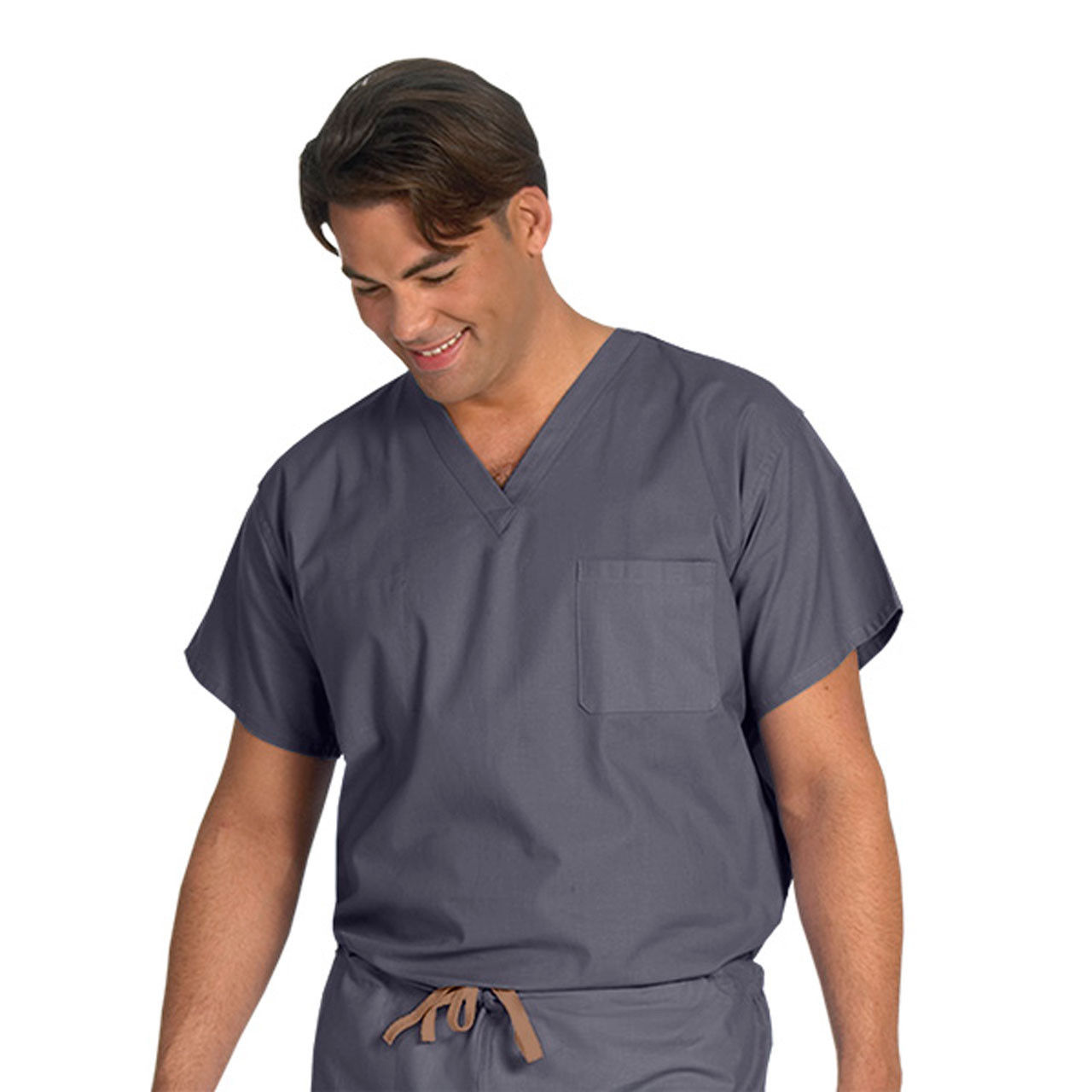 Does the dark gray scrubs set have a drawstring or elastic closure?