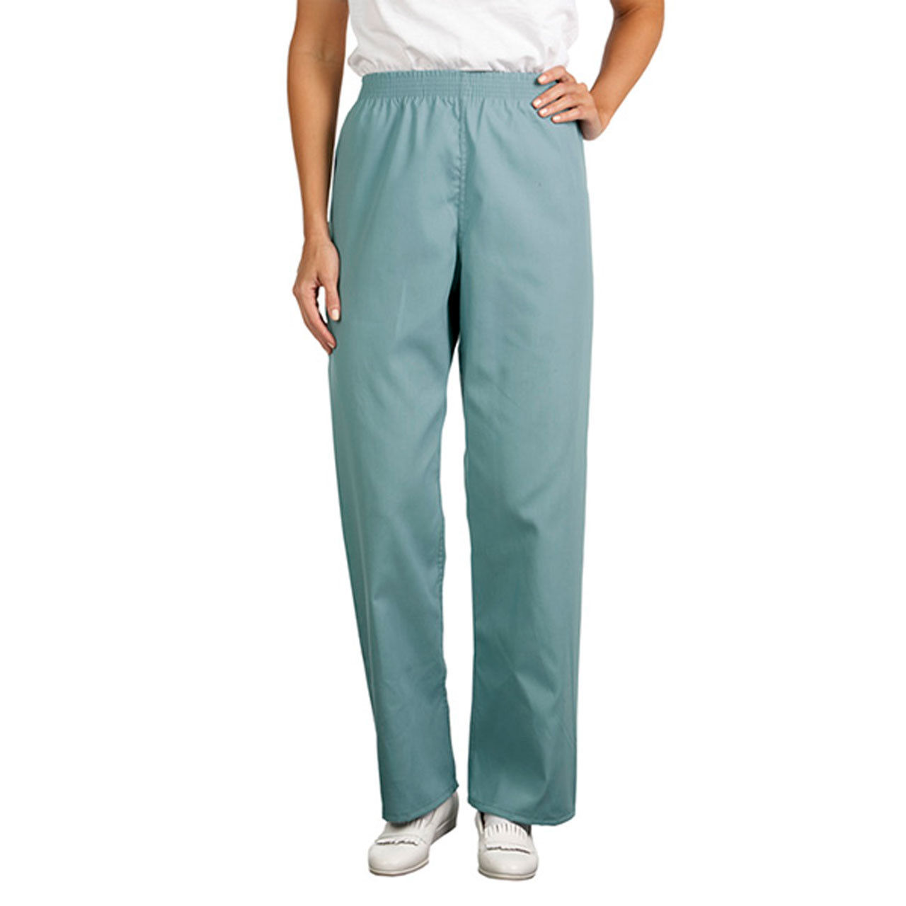 What type of waistband do the scrub pants have?