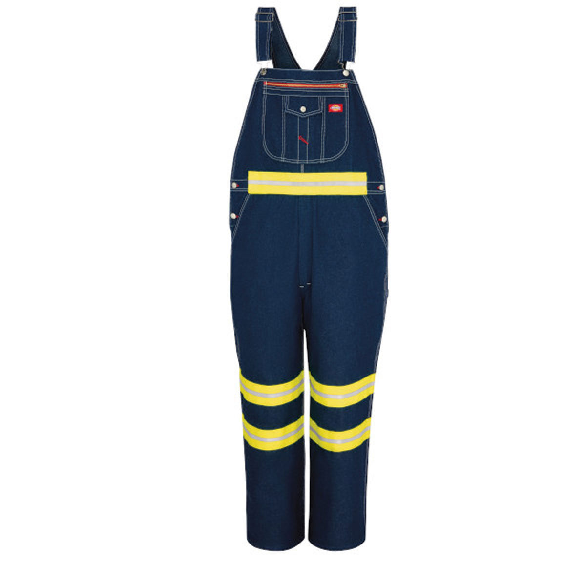 Before buying, can I see the Dickies bib overalls size chart and pocket types?