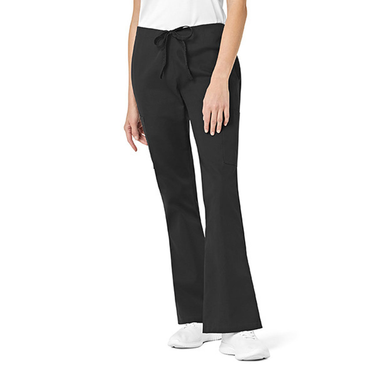 What material are the Women's Black Flare Cargo Pants made of?