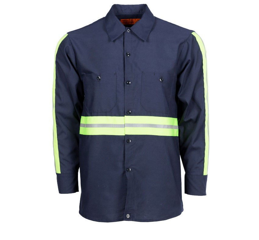 What features are included in the S10EN Men's Long Sleeve Enhanced Visibility Work Shirt?