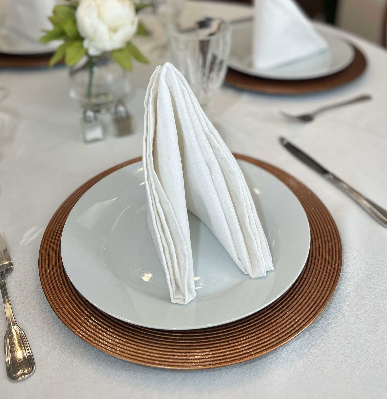 Still Water White Linen Dinner Napkins - 100% Polyester Questions & Answers